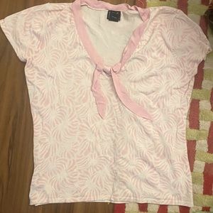 pink coquette ribbon tie short sleeve